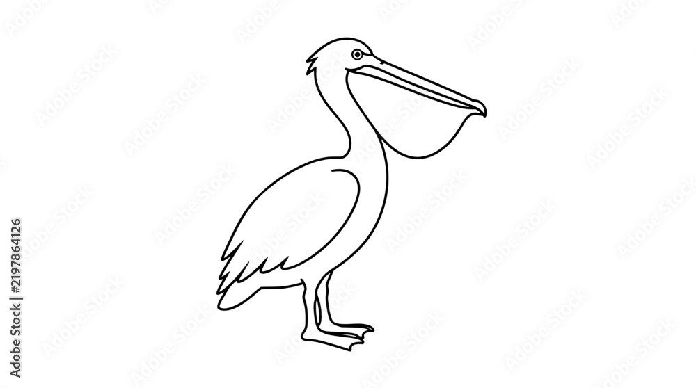 Obraz premium Hand Traced Pelican Vector Icon with Large Throat Pouch and Long Beak, Minimalist Line Art Illustration for Wildlife and Nature Design Projects - professional high detailed commercial stock imagery