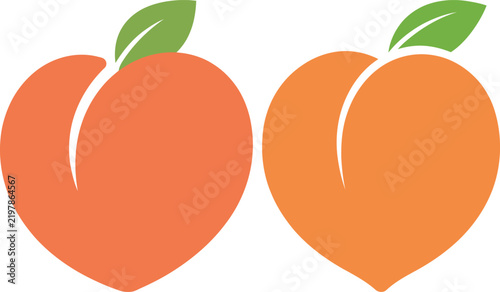 Two orange peaches with green leaves  vector silhouette design