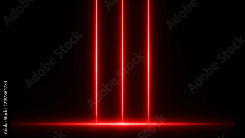 Three vertical glowing red light beams on dark background