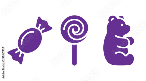 Selection of sweet treats including candy lollipop and gummy bear with lollipop confectionery confection delicious colorful illustration celebration