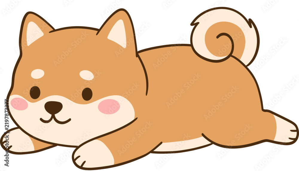 Fototapeta premium Cute Shiba Inu Dog Resting Flat Illustration