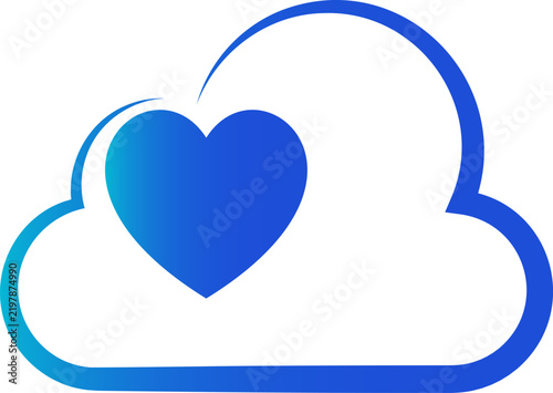 Cloud Heart Logo, Love Care and Cloud Service Symbol