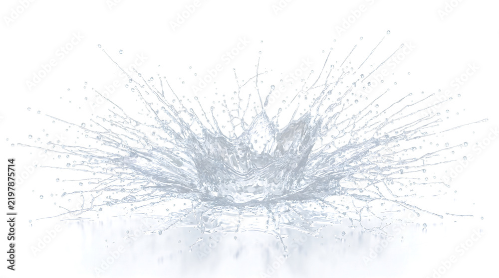 Fototapeta premium Water splash forming a crown shaped droplet burst is offered in PNG, Transparent and Black Background Versions for design