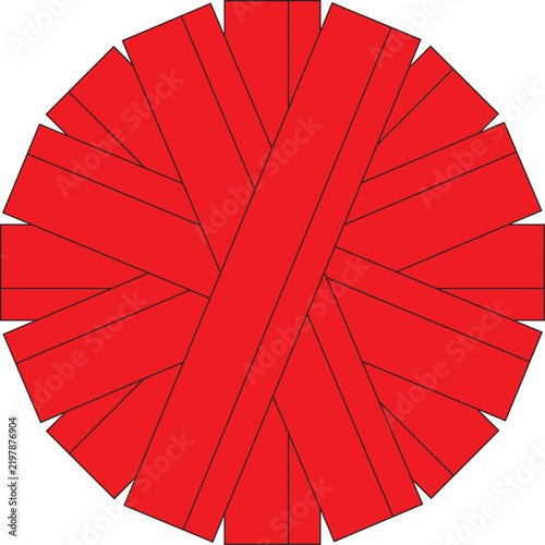 Red circular interwoven ribbon rosette vector line art emblem isolated on white