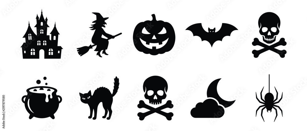 Fototapeta premium Halloween Black Silhouette Vector Icon Collection