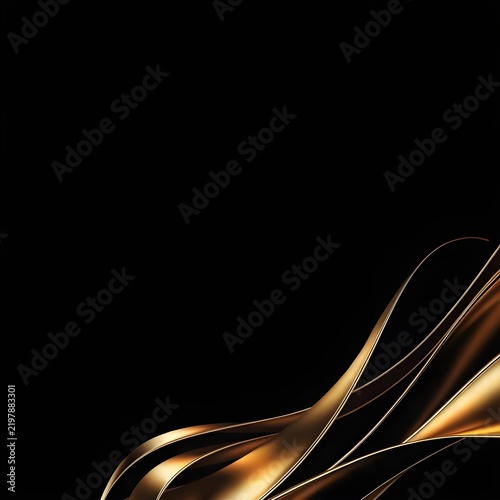 Abstract golden waves on a dark black background