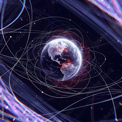 Digital earth globe with abstract glowing connection lines