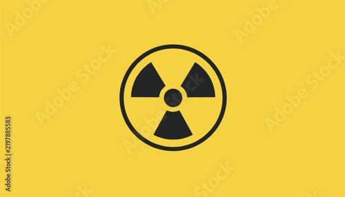 Classic black nuclear radiation hazard warning symbol is centered on a vibrant solid warning yellow background.