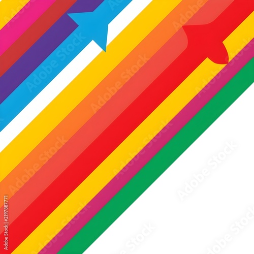 Colorful arrows arranged diagonally creating dynamic movement and depth on white background