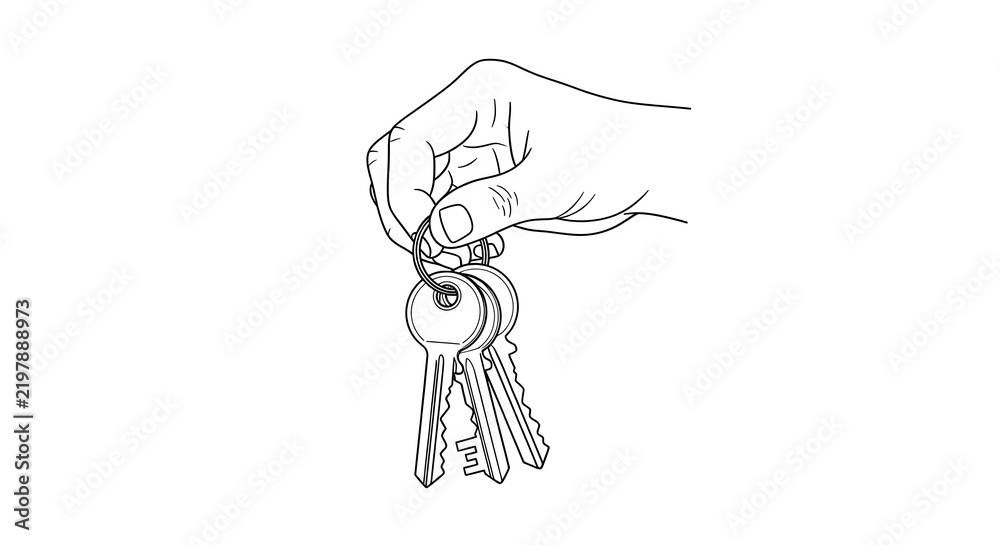 Obraz premium Hand holding a bunch of keys illustration with a transparent background for real estate and home security concepts