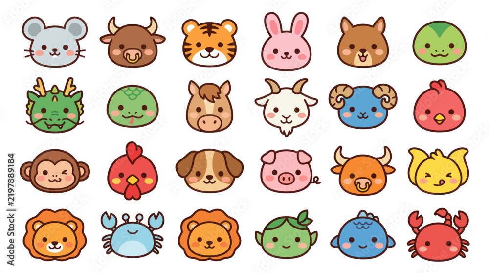 Obraz premium Cute animal faces collection