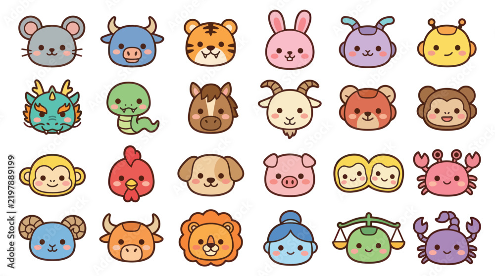 Fototapeta premium Cute animal faces collection