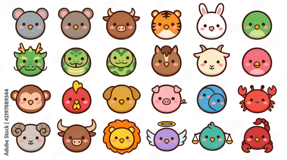 Fototapeta premium Cute animal faces collection