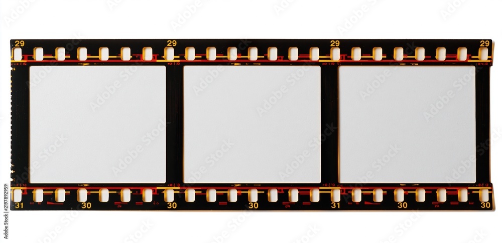 Fototapeta premium Blank three frame strip of black film with