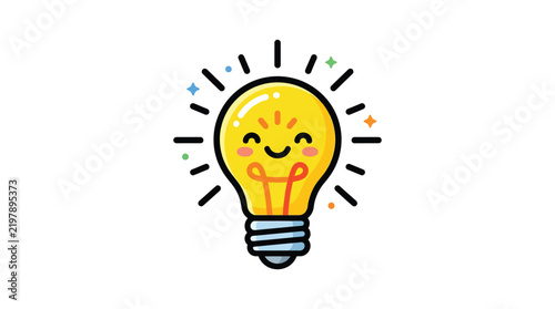 Smiling lightbulb with radiating lines is a colorful vector silhouette