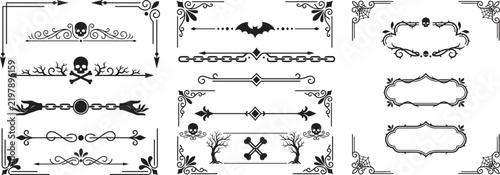 Halloween decorative dividers and frames design elements spooky corners borders holiday decoration.