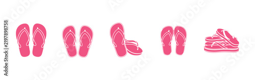 Flip-flop cartoon icon collection designed for creative projects. Beach shoe vector symbols featuring stock illustration graphics in one handy set