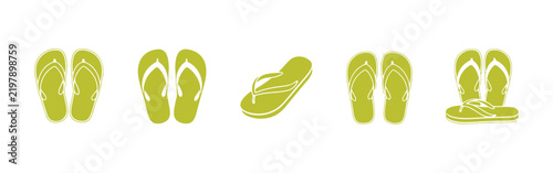 A collection of flip-flop cartoon icons perfect for design projects. Beach footwear vector symbols with stock illustration graphics included