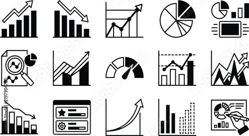 Business Analytics, Statistics and Data Visualization Icons Set