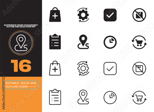 Ecommerce Order Management Retail Processing Outline Solid Icons