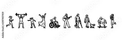 Diversity Inclusion Activity Icons Set, Illustrating Various Exercises and Accessibility
