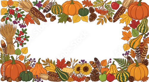 Thanksgiving Harvest Pumpkin Autumn Border Frame Vector Illustration