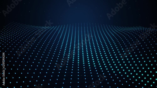 Abstract digital wave background, with glowing blue, particles and data, flow motion technology