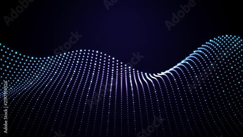 Abstract digital wave background, with glowing blue, particles and smooth, motion flow