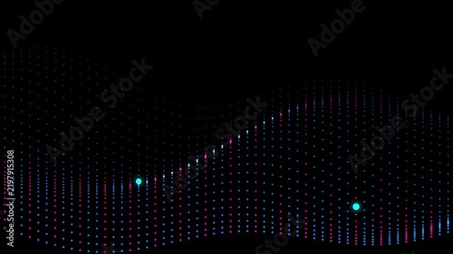 Abstract neon dot wave background, pulsing digital data flow animation, cyberpunk technology motion futuristic particle network loop