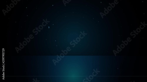 Digital binary code rain background, abstract technology data stream animation, cyber security concept, blue matrix particle motion