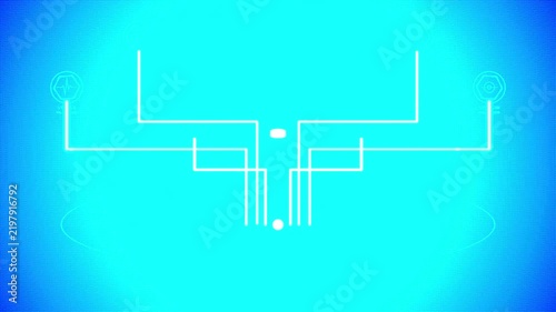 Futuristic hud interface animation with digital data nodes and network circuitry technology