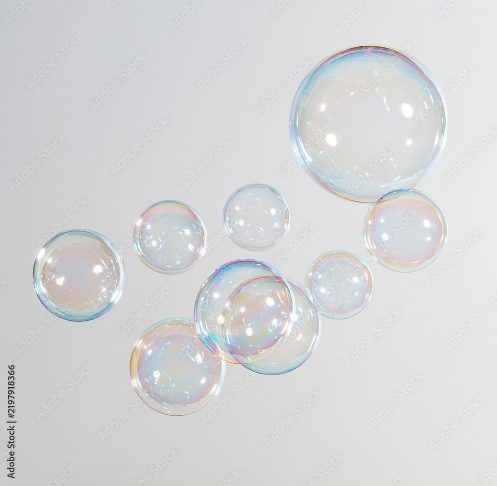 Fototapeta premium Colorful soap bubbles floating against white background