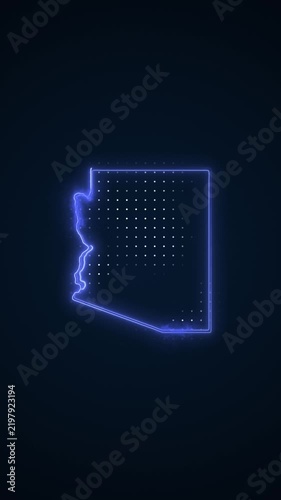 Vertical Neon Blue Arizona Map Borders Outline Loop Background