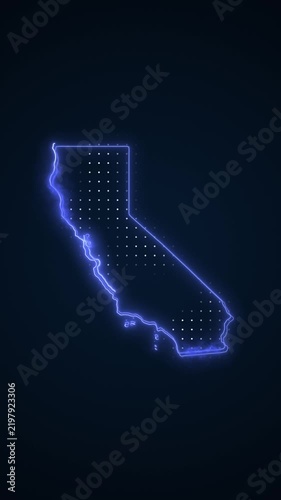 Vertical Neon Blue California Map Borders Outline Loop Background