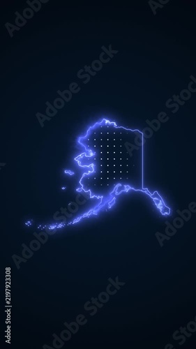 Vertical Neon Blue Alaska Map Borders Outline Loop Background