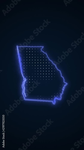 Vertical Neon Blue Georgia Map Borders Outline Loop Background