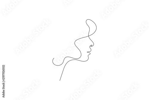 Feminine face continuous line art editable stroke vector illustration