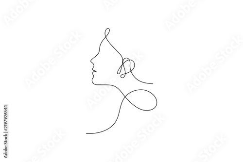 Feminine face continuous line art editable stroke vector illustration