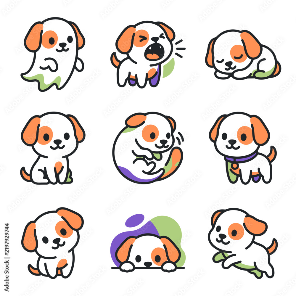 Obraz premium Halloween vector cute puppy character collection in various poses