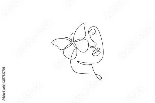 Butterfly face line art, continuous single line drawing, editable stroke