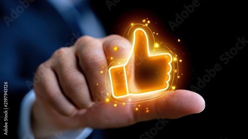 Digital approval symbol glowing with positive feedback