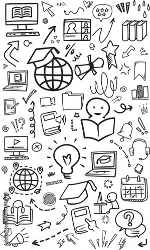 Vertical online education and E-learning doodle pattern