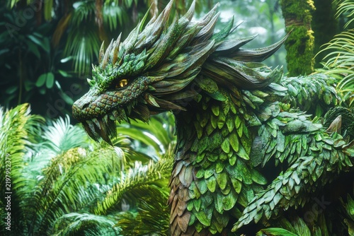 A magical creature resembling a dragon with scales made of green leaves