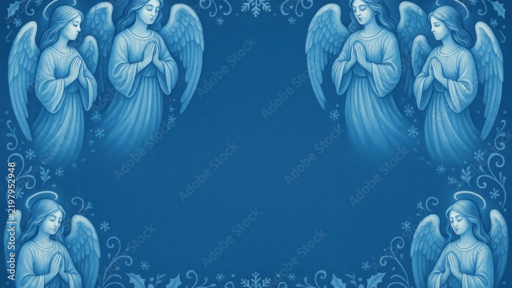 Fototapeta premium Serene angels frame festive design.