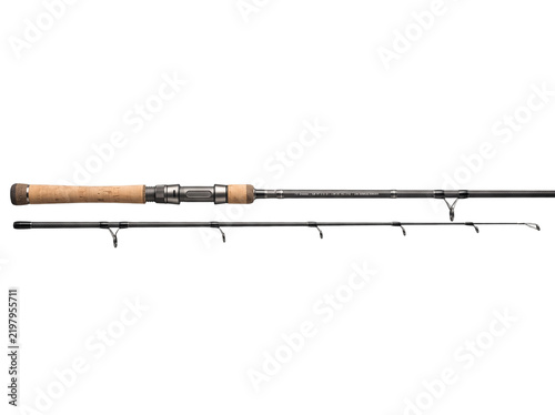 Canvastavla High-quality 3D render of a fishing rod, isolated on dark background