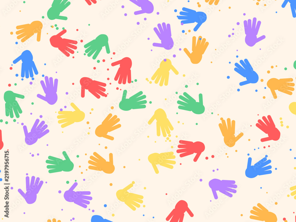 Fototapeta premium Childish Hand Stamp Print Colorful Background