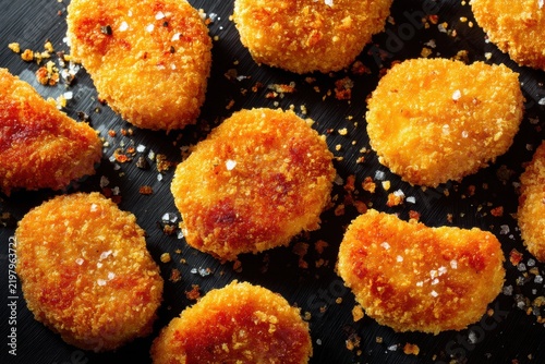 Crispy Fried Chicken Nuggets with Sea Salt on Dark Background
