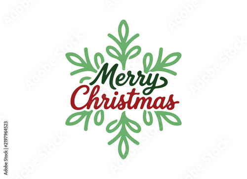 Merry Christmas Hand Lettering Text Isolated on White Background, Festive Holiday Typography Design