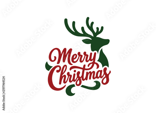 Merry Christmas Hand Lettering Text Isolated on White Background, Festive Holiday Typography Design