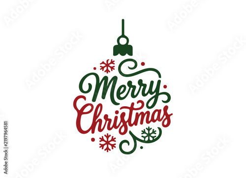 Merry Christmas Hand Lettering Text Isolated on White Background, Festive Holiday Typography Design